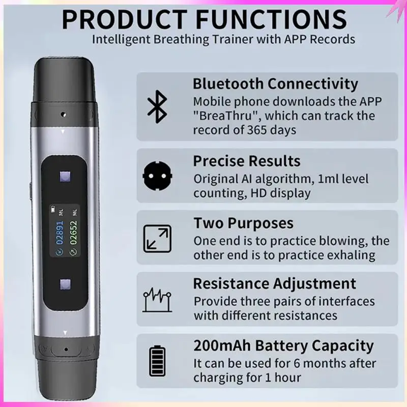 B68C Spirometer Intelligente ademhalingstrainer Spirometer Fitness krachttrainer voor kinderen en volwassenen Longademhalingstraining