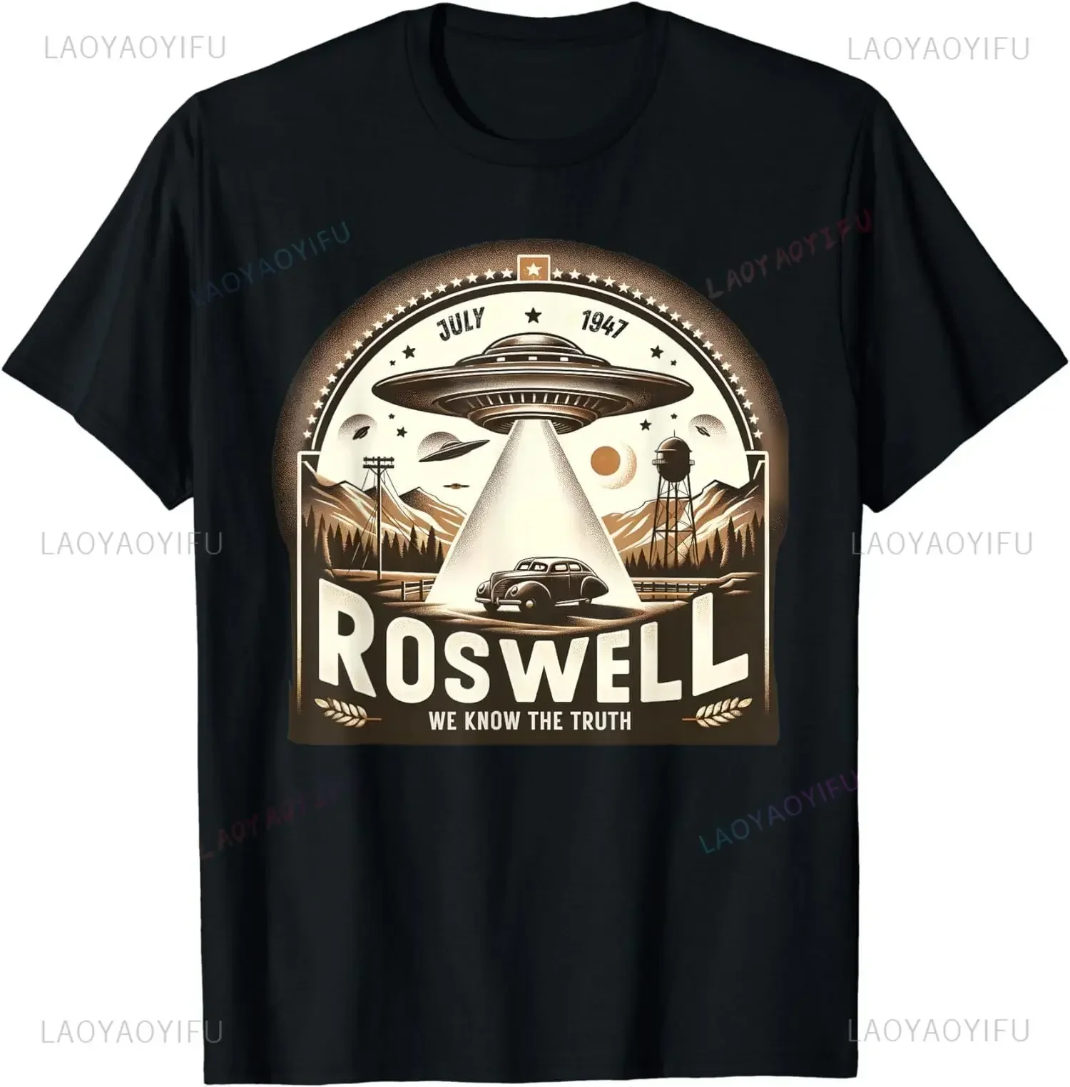 

New Roswell 1947 Alien Retro Style UFO Area 51 Roswell Casual Cotton T-shirt