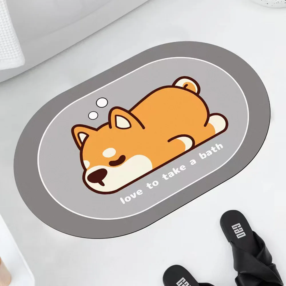 

VIKAMA Super Absorbent Corgi Diatomite Doormat - Cute Cartoon Non-Slip Bath Mat, Waterproof Entryway Rug Home Decor