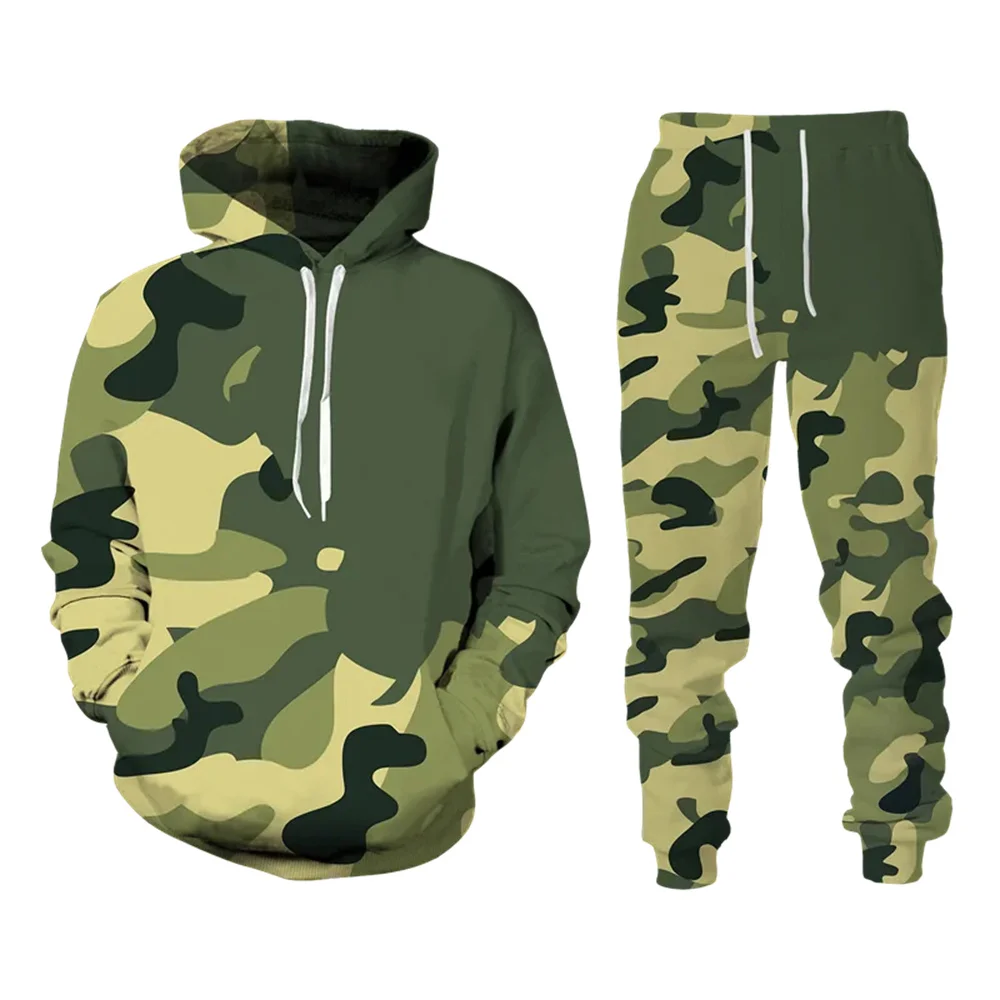 Frühling Herbst Tarnung Hoodie/Hose/Anzug Männer Frauen lässig Kapuze Pullover Sweatshirt Set Trainings anzug 2 Stück Sportswear Outfits