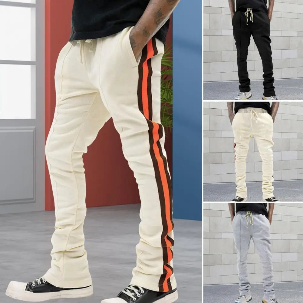 Ergonomic Design Sweatpants Men's Athletic Sweatpants With Side Pockets Drawstring Waist Stripe Patchwork Gym Training For Men