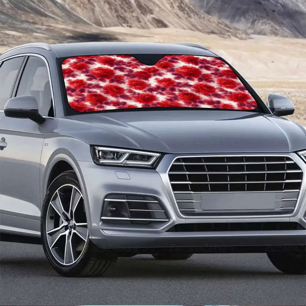 1pc Red Floral Print That Protects Against Wind And Sun, Offers UV Shielding To Maintain A Cool Car Interior, Easily Foldable Fo