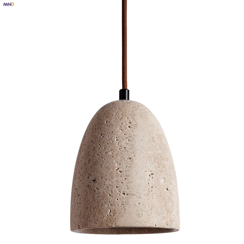 

IWHD Home Decor LED Pendant Lamp Study Living Room Yellow Travertine Japanese Style 2m Wire Adjustable Hanging Lights Hanglampen