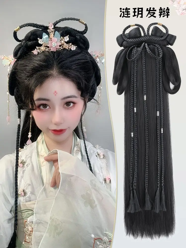 Ming Dynasty Hair Crown - All-in-One Hanfu Wig with Built-in Buns & Padding for Effortless Styling Traditional Chinese Headpiece