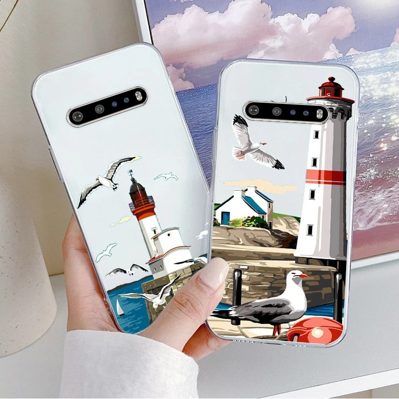 Oil painting coast with seagulls Phone Case For Google Pixel 7 6 Pro 6A 5A 5 LG K92 K42 K22 K71 K61 K51 K41S G8 Transparent