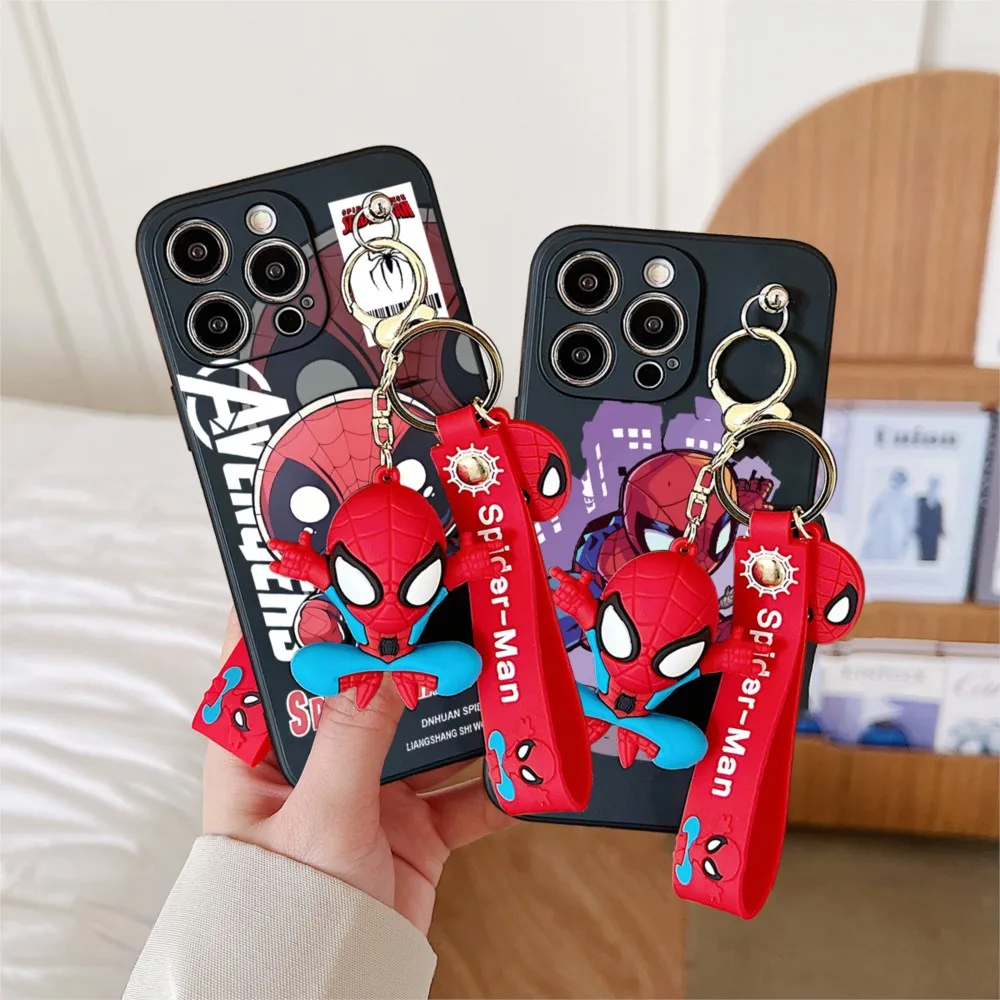 Spider-Man Bracelet Phone Case For Xiaomi Redmi 10 Power 10C 10X 11 Prime Plus 11A 12 12C 13C 6A 6 Pro With Toy Key Strap Cover