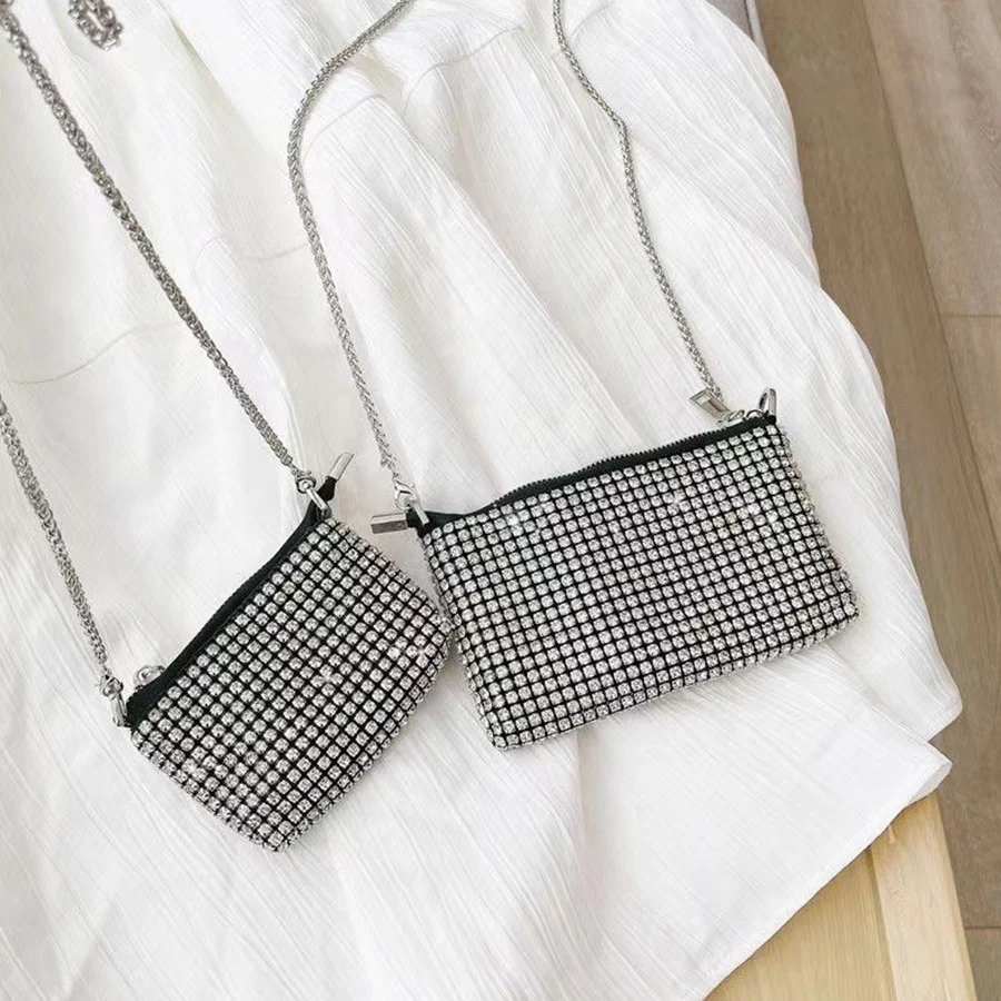 

Full Version Rhinestone Mini Mobile Phone Bag Sparkling Chain Zip Bag Women's Mini Hand-Held Crossbody Bag Party Dinner Bags ﻿