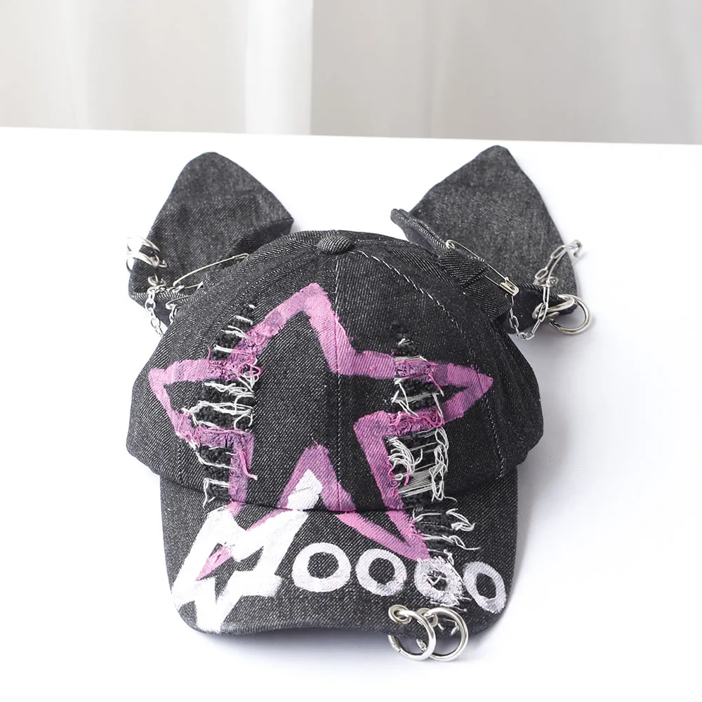 new fashion Girl New Long Rabbit Ears Cowboy Baseball Hat Wash Graffiti Hip Hop Cap Women Men Party Team Baseball Cap