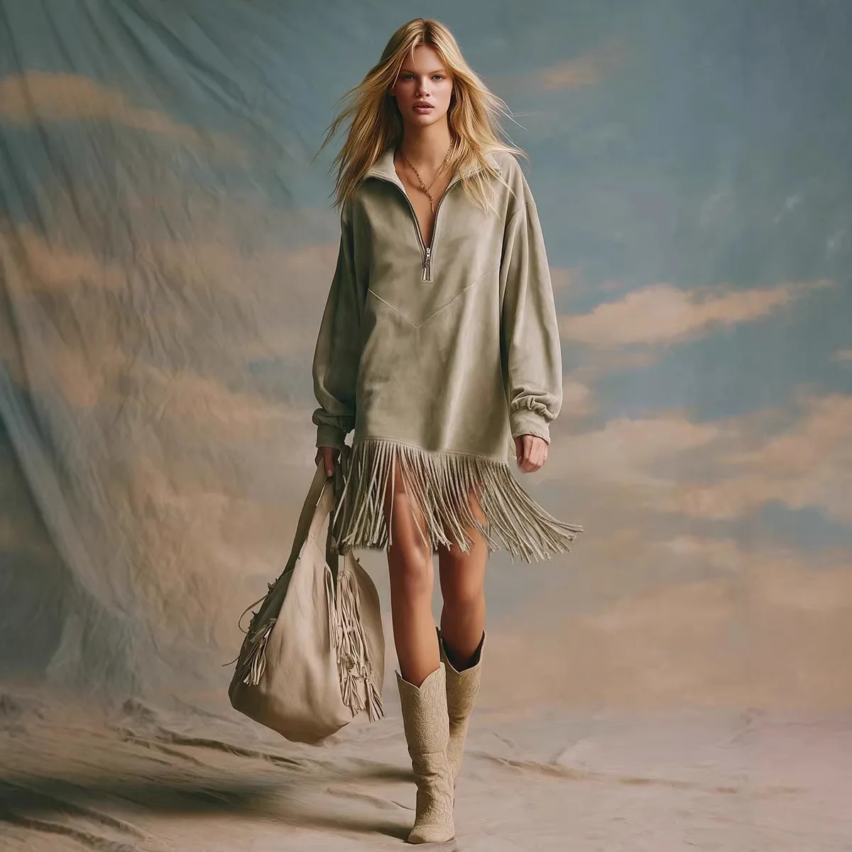 

2026 New Fashion Zipper Tassel Dresses Women Spring Casual Loose Solid Color Retro Long-sleeved Home Mini Dress For Women