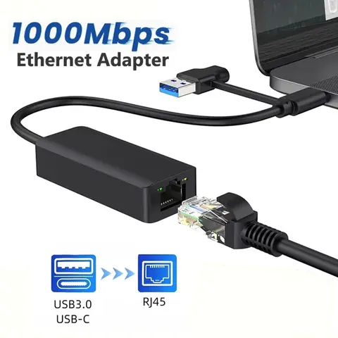 USB Type C Ethernet Adapter 1000Mbps USB 3.0 RJ45 Network Card USB For MacBook PC Windows XP 7 8 10 Android Lan Internet Cable