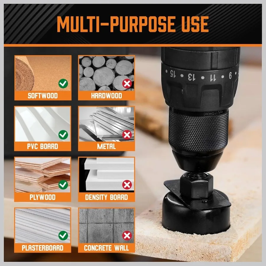 Juego de sierra perforadora, 24 Uds., Kit de sierra perforadora para paneles de yeso, madera blanda, madera contrachapada, plástico, PVC, aplicaciones con 3 46 19152mm, 17 Uds., hojas de sierra para 2 hombres