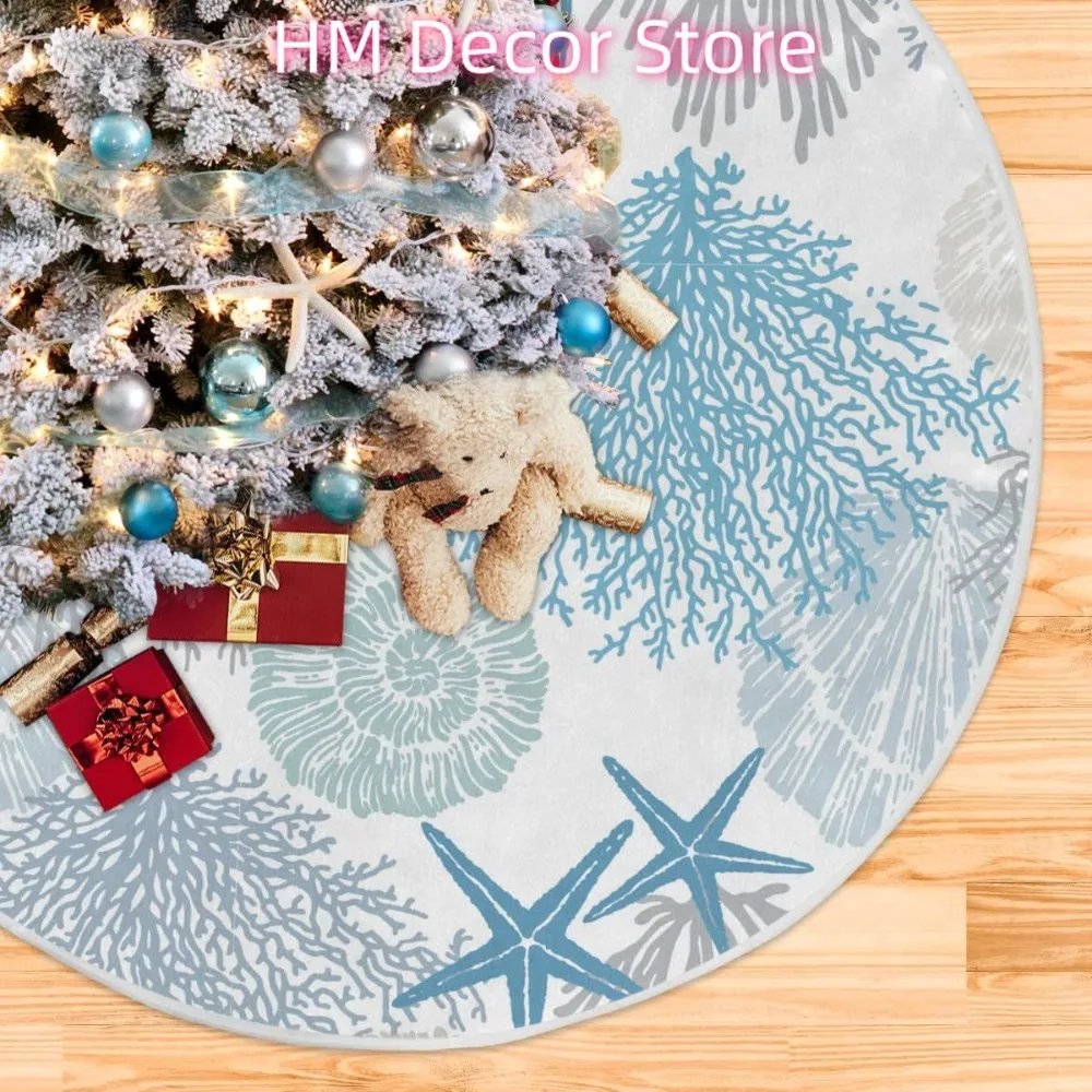 تنورة شجرة عيد الميلاد على الشاطئ وزينة عيد الميلاد الساحلية تنورة زرقاء من الخيش صغيرة لشجرة 4 أقدام 36 بوصة #5