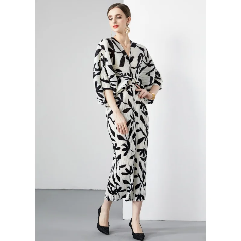 

Новинка 2023, модное шелковое платье с принтом, женское летнее универсальное свободное платье с V-образным вырезом в стиле ретро для отпуска