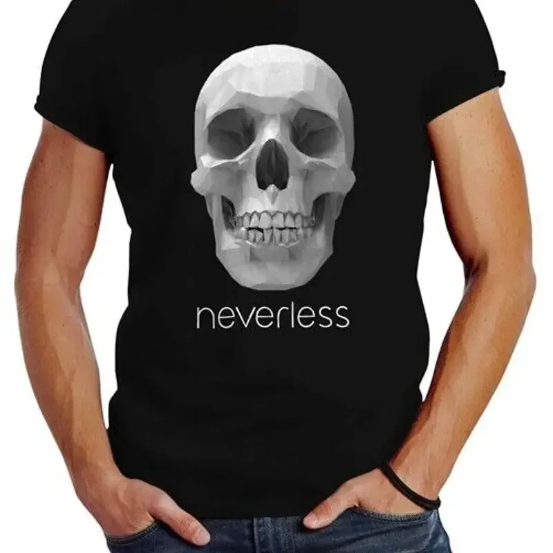 Мужская футболка с принтом черепа в стиле Low Poly, облегающая, Neverless ®   Футболка