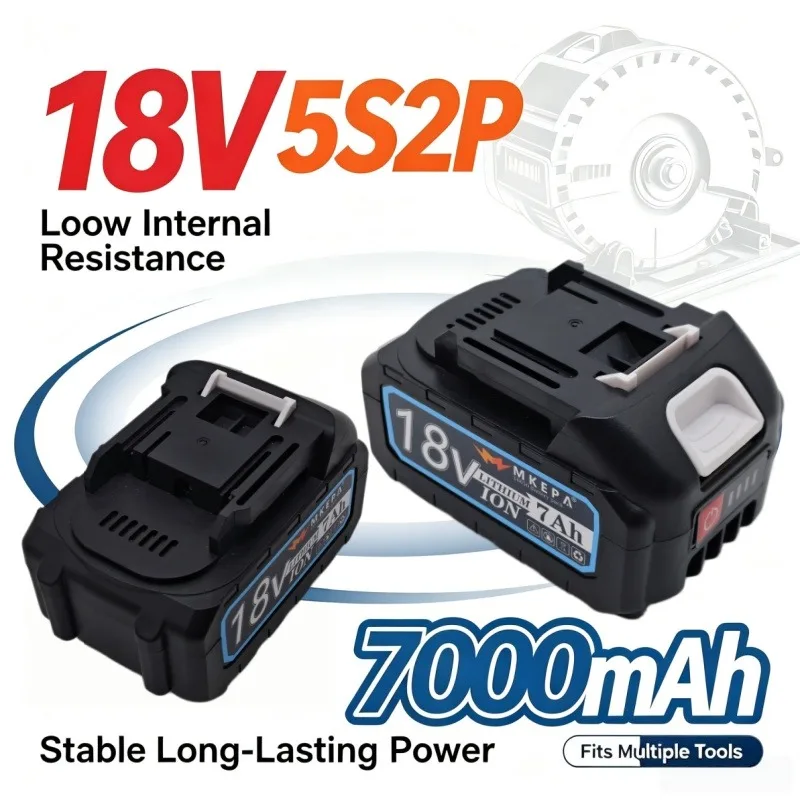 Compatible 18V 7000mAh Lithium‑ion Battery Pack, 5S2P Cell Build, Low Internal Resistance, Cool‑Running & Long‑Lasting Power