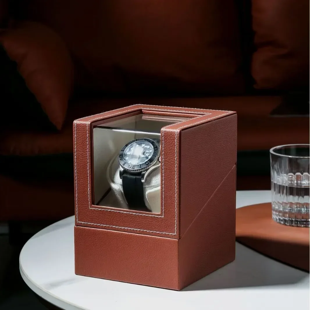 Avvolgitore per orologio singolo classico per orologi automatici Scatola avvolgitore per orologio automatico con adattatore CA per rotatore per orologio in pelle con motore silenzioso