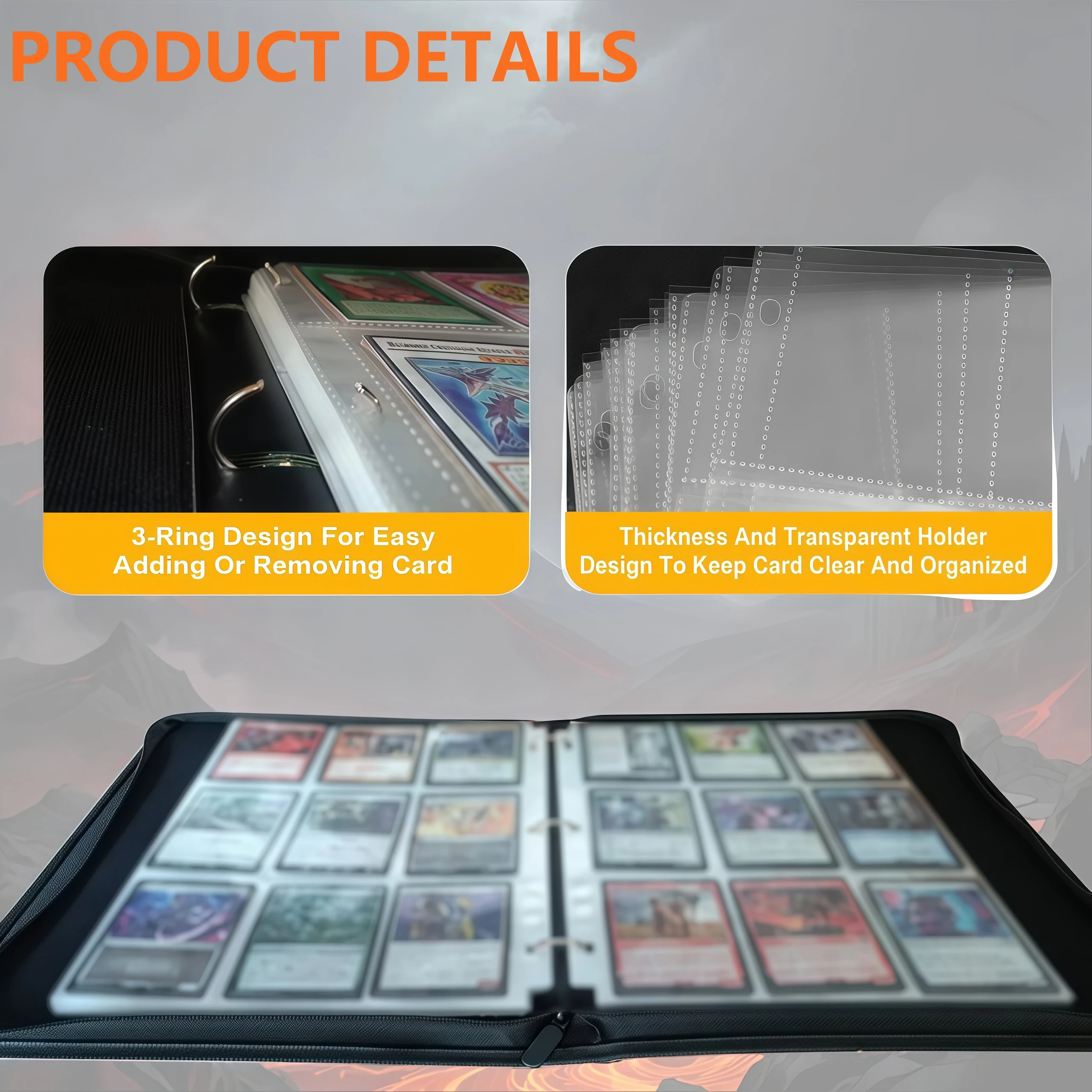 حافظة بطاقات محمولة مكونة من 9 جيوب لبطاقات التداول Tcg، مناسبة لبطاقات Tcg/Ptcg/Ygo، أكمام بطاقات شفافة على الوجهين، مقاومة للماء، يمكن أن تحمل 900 بطاقة، ثلاثية المحاربين: أسود - Dragon Battle Lava، هدية عيد الميلاد، هدية عيد الميلاد