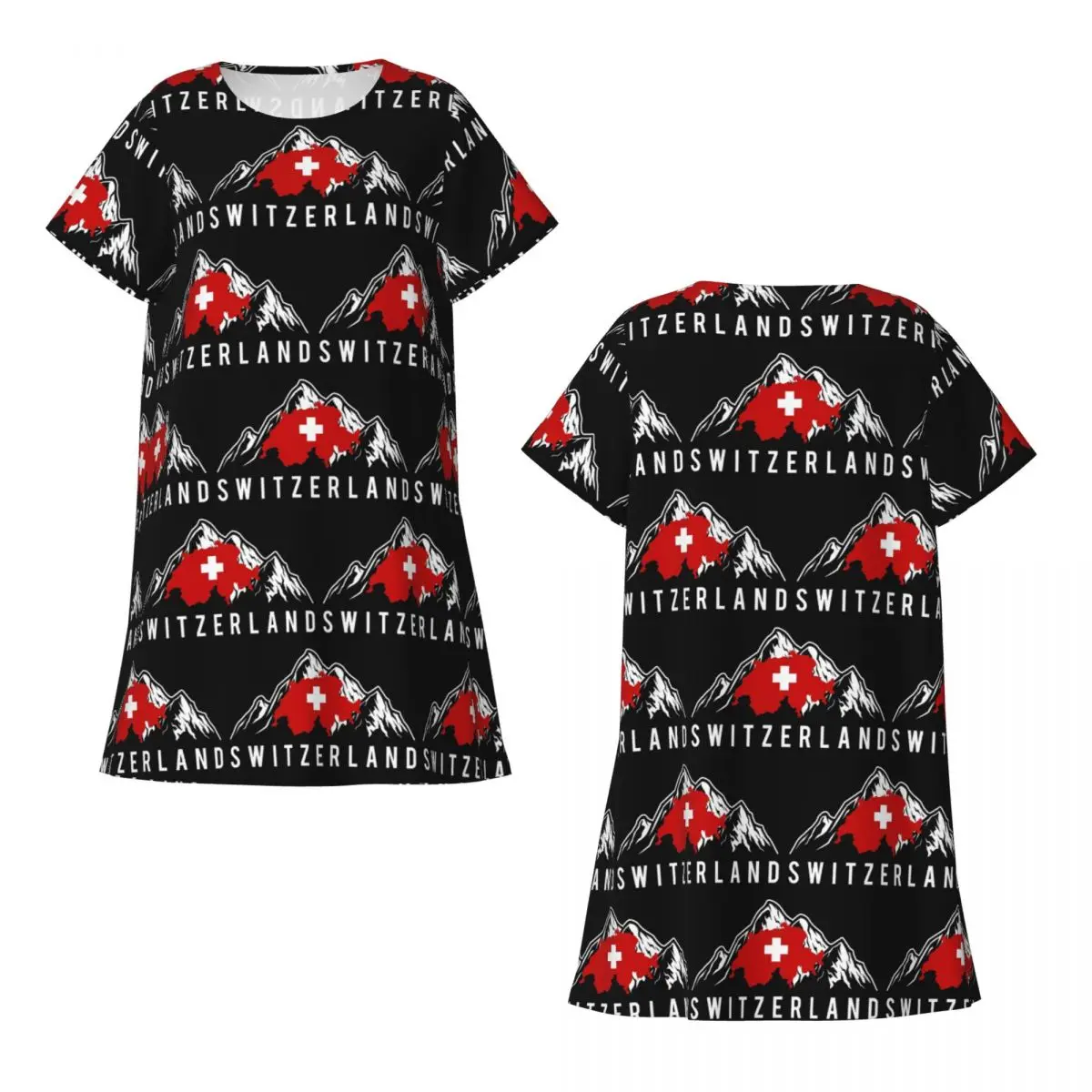 Custom Swiss Switzerland Flag Short Sleeves Nightdress For Sleeping Sleepshirts Women Short Sleeve Nightgowns Loose Pajama Dress