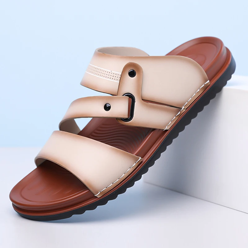 Men's Casual Minimalist Slip-On Sandals with Gradient Three Straps Anti-Slip Soft Bottom Wear-Resistant Outdoor Slippers-DH5310