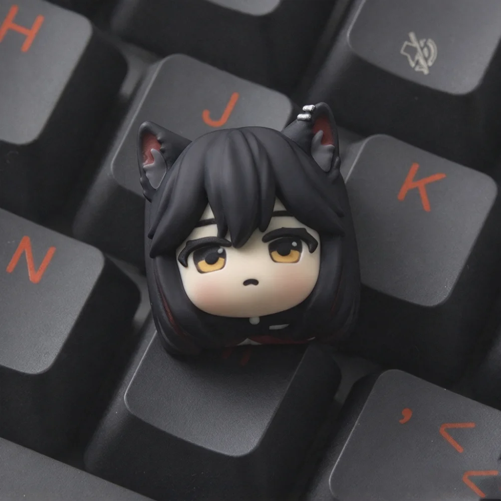Three dimensional resin handmade keycaps, hand painted cute anime animal ear avatars, compatible with MX cross axis mechanical