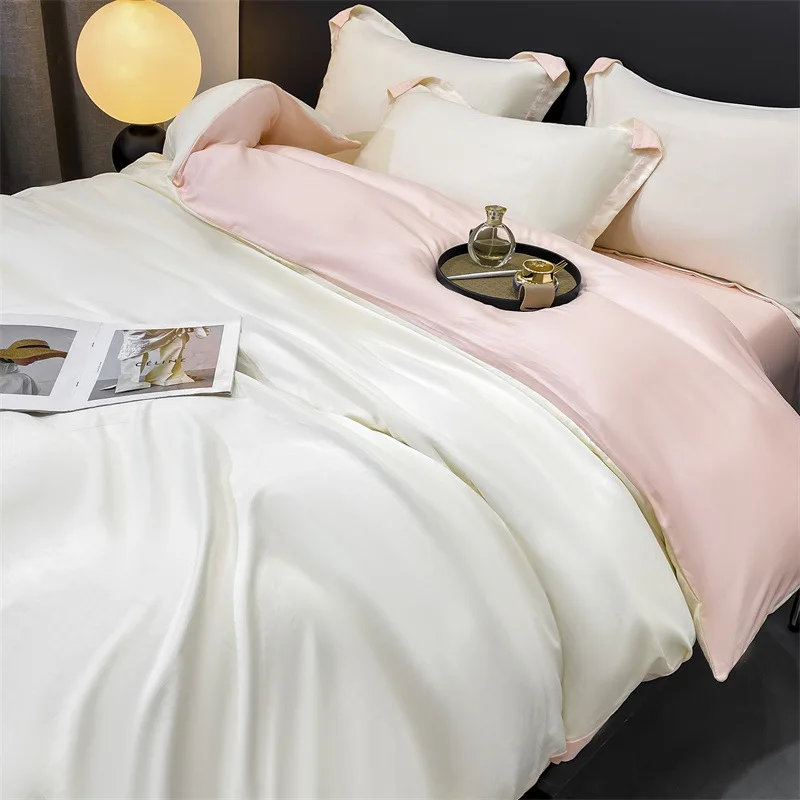 

New 60s Lanjing Lyocell Solid Color Tencel Four Piece Bed Sheet and Duvet Cover for Home Dormitory Bedding