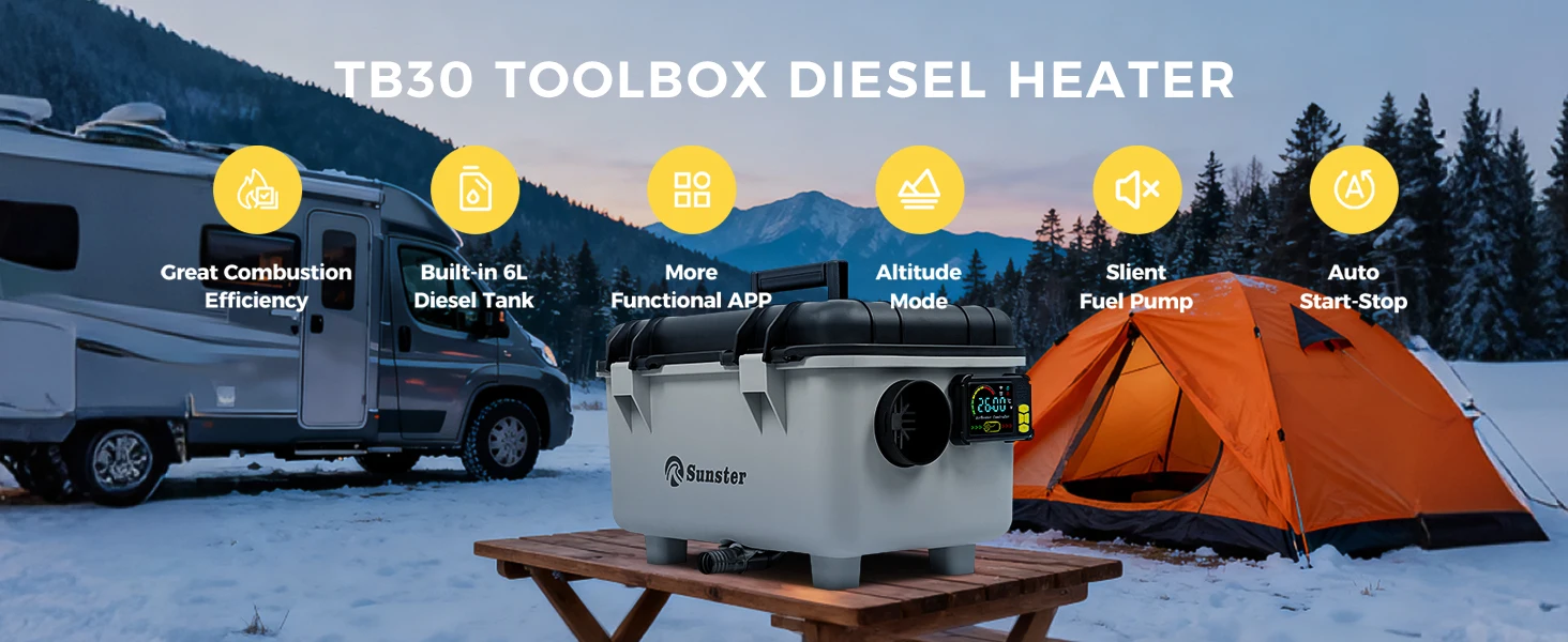 8KW Toolbox Diesel Air Heater 12V/24V/220V Bluetooth APP LCD Display Constant Temperature Ventilation For RV Camping Garage
