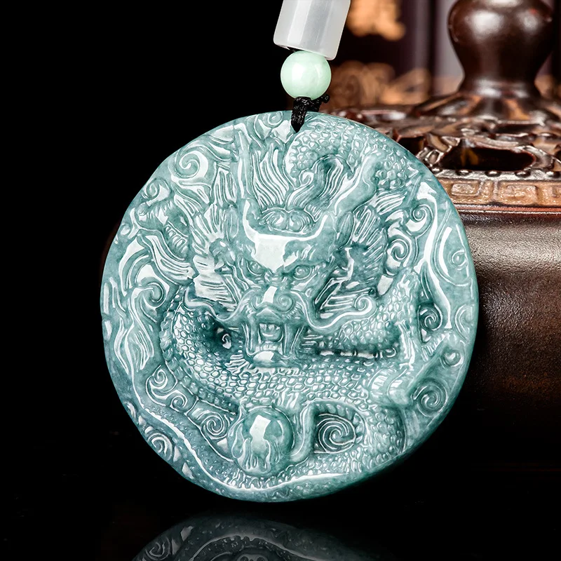 Natural A-grade Jade Blue Water Tyrant Dragon Brand Atmospheric Life Xiaolong Pendant Ice Jadeite Men's Charms Women's Jewelry