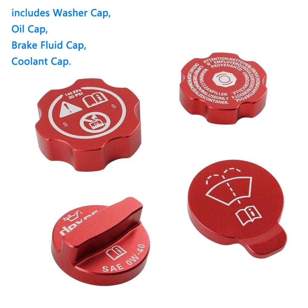 Aluminium  Engine Oil Cap Radiator Water Tank Cover Trim Red for Corvette C8 2020-2024 New Engine Cap Cover Set Accessories