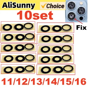 Bilashmart 10set Back Camera Glass Lens Sticker iPhone 16 15 Plus 14 13 Pro Max 12 11 Rear Camera Glass Cover Holder Lens Parts