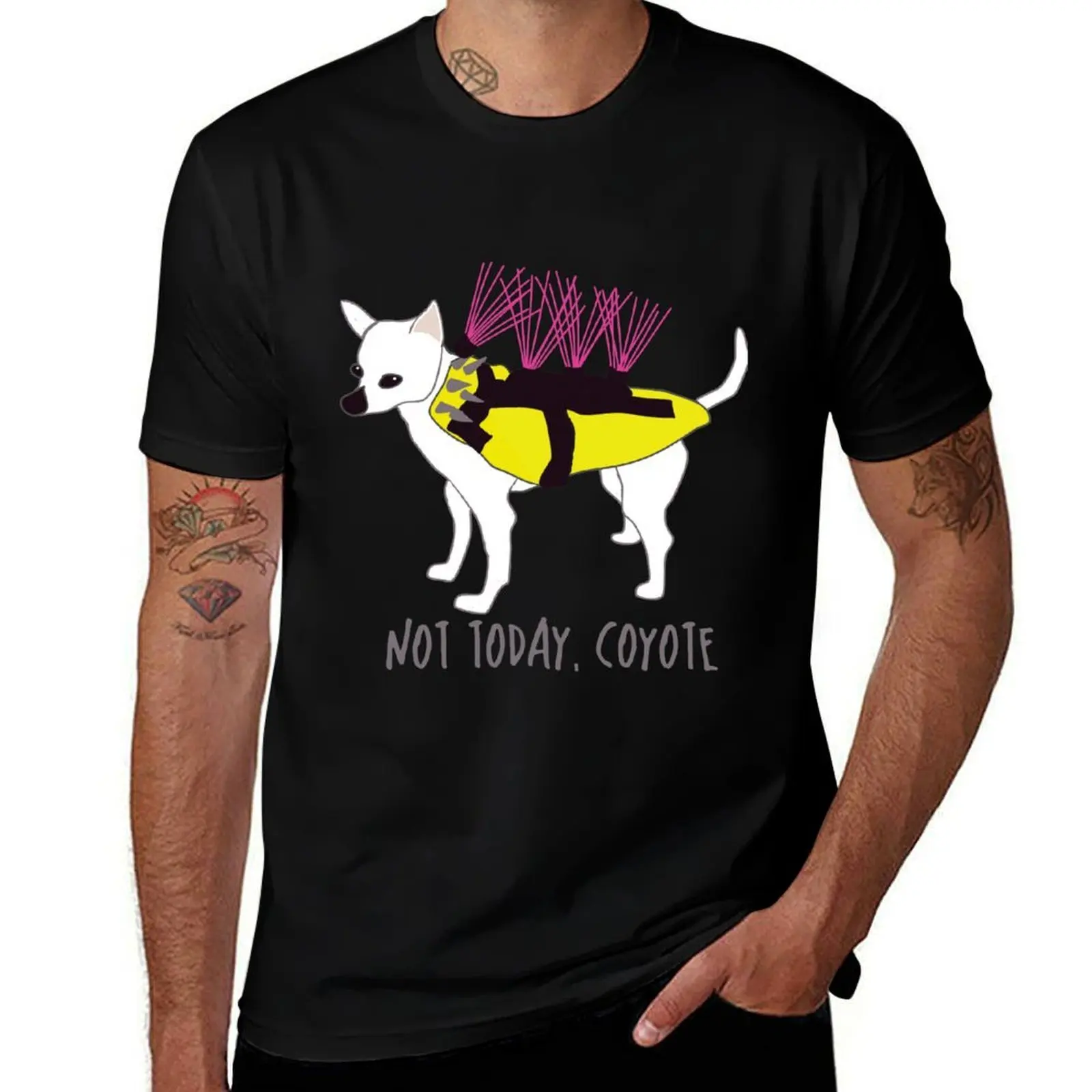 

Not Today, Coyote - Tough Little Chihuahua in a Spiked Jacket T-Shirt cotton t shirt man man t shirt graphic T-Shirt