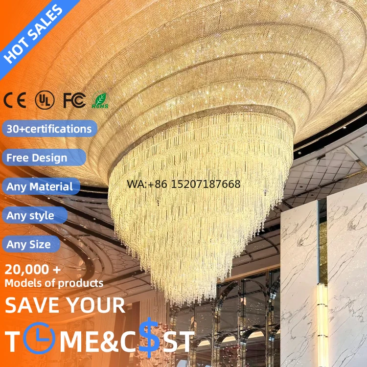 Modern Luxury LED Designer Glass Indoor Chandeliers Customized Silver Pendant Lights for Hotel Meeting Rooms Banquet Halls E12