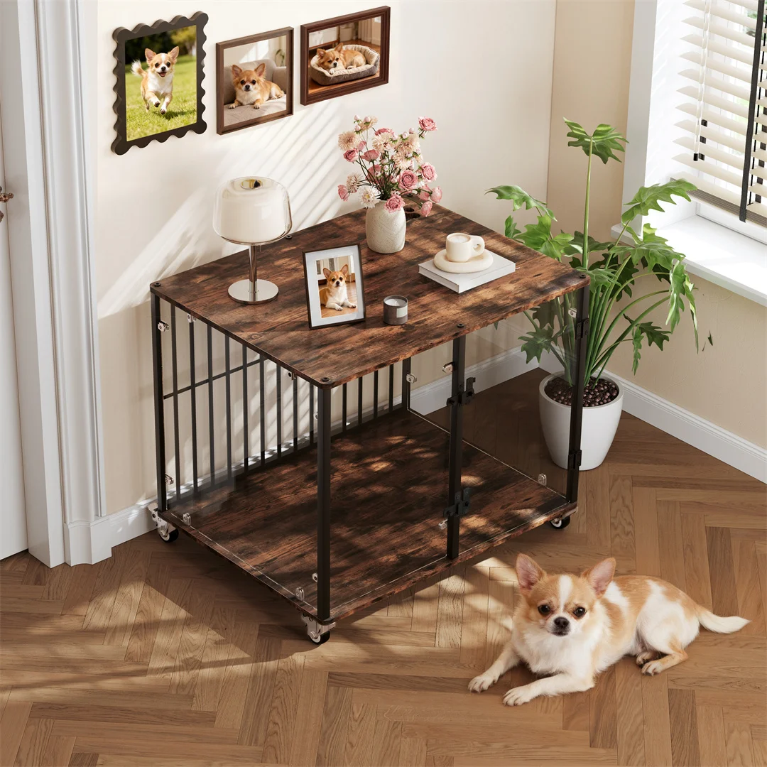 Modern Indoor Dog Cage with Tempered Glass Design