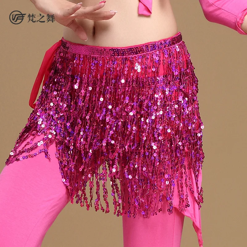 2022 Belly Dance Hip Sequins Tassel Scarf  Belt Skirt W/ Gold bellydance Waist Chain Wrap Adult Dance Wear