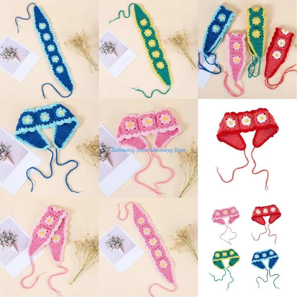 573B محبوك مطاطا باندانا الفتيات الساخنة زهرة نمط قابل للتعديل الكروشيه هيرباند