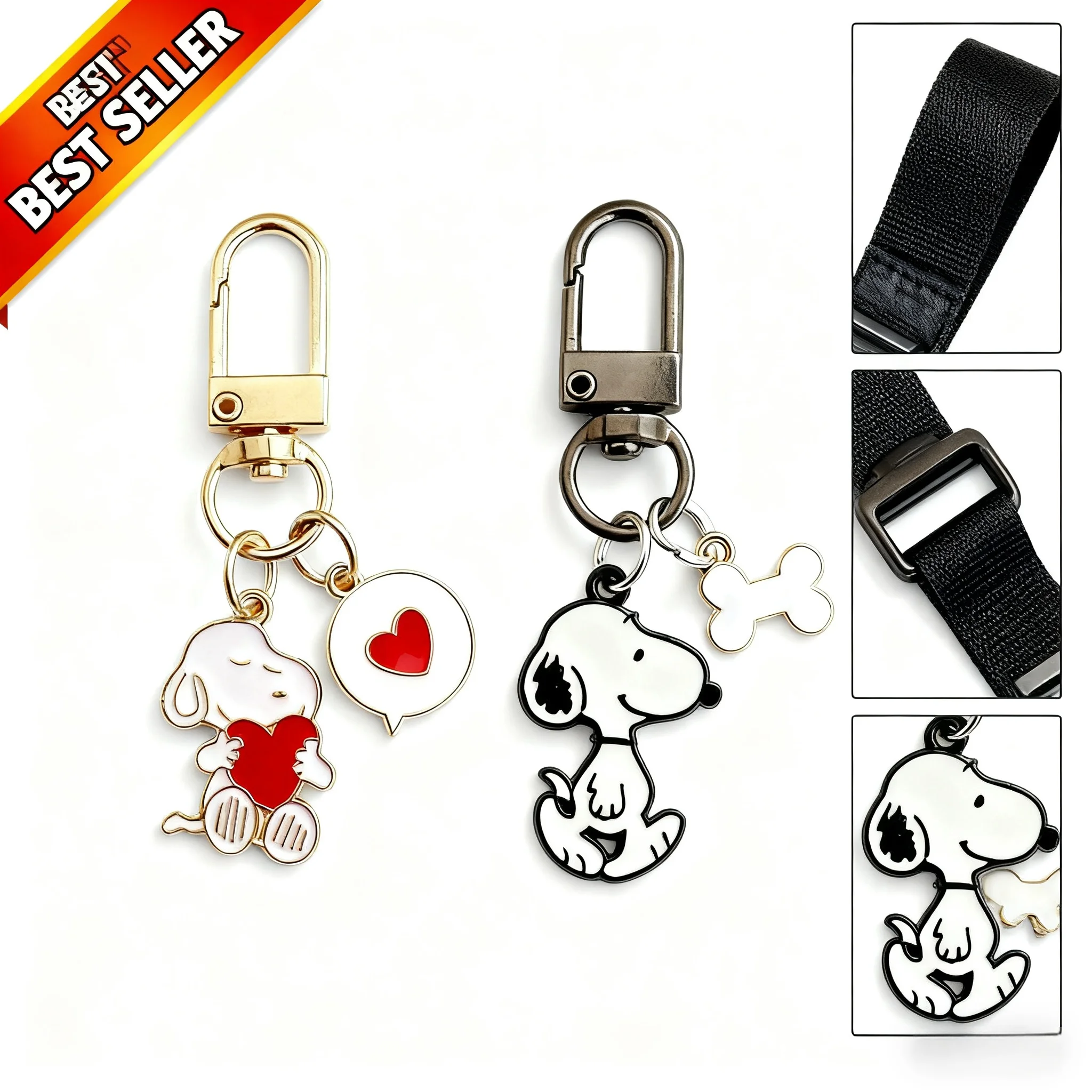 Snoopy Keychain Metal Bag Charm Clip， Cute Cartoon Key Ring for Earphone Case Purse Backpack Decoration Kawaii Keychain Gift