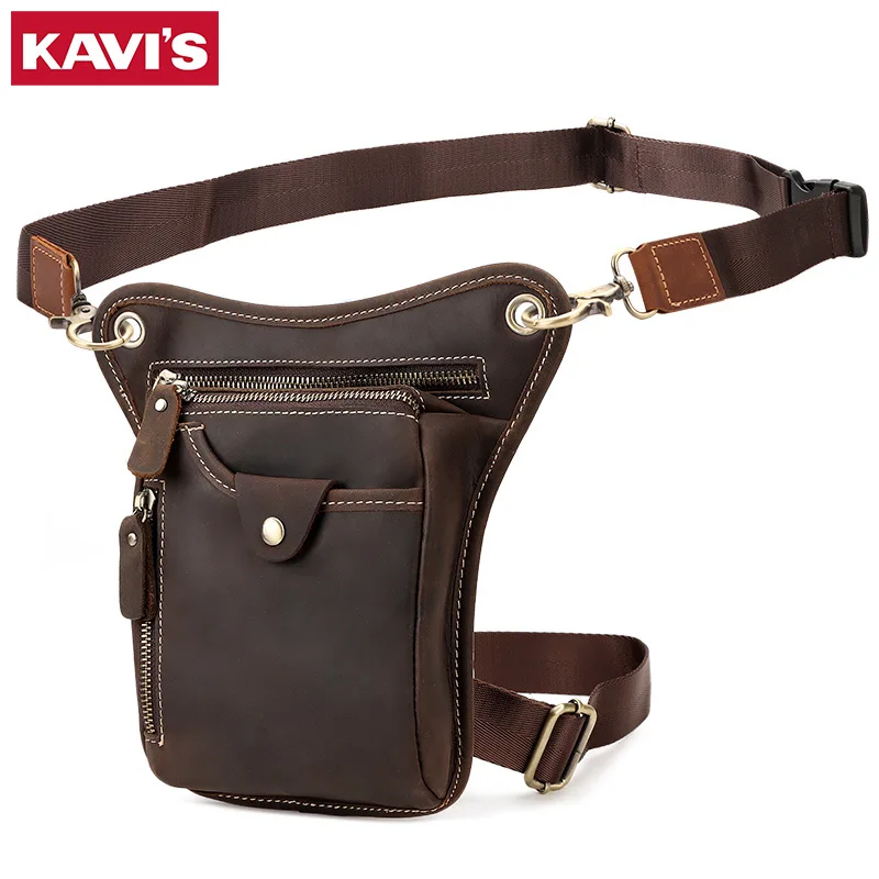 KAVIS ﻿Casual Fashion Waist Pack Popular Top Layer Leather Men's Waist Bag High Quality Large-Capacity Shoulder Sling Bag