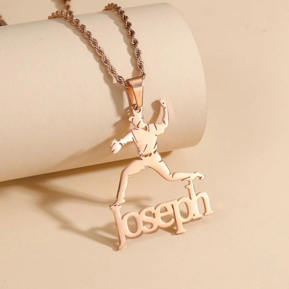 Custom Baseball Name Necklace Personalized Stainless Steel Baseball Pitcher Necklace Baseball Fans Gift Men Women Sport Jewelry