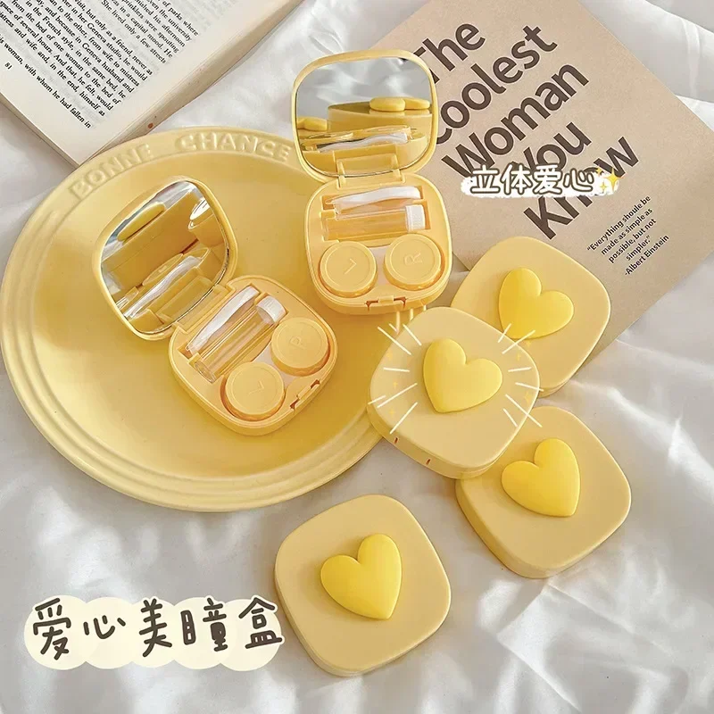 Heart Contact Lens Case with Mirror Mini Lovely Eyes Care Contact Lenses Container Box Travel Kits Eyewear Accessories Organizer