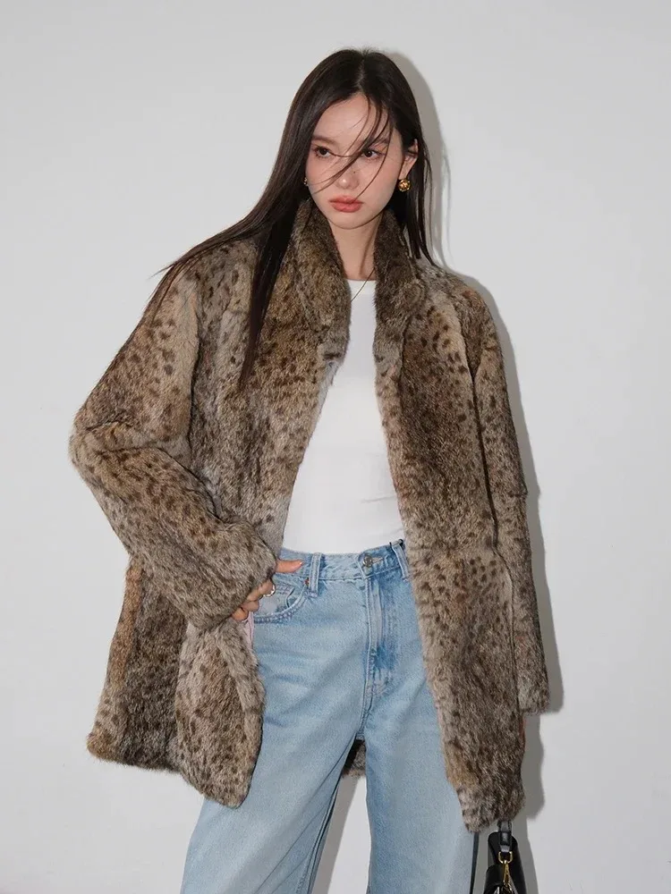 

2024 Autumn Winter New Extended Whole Leather Imported Rex Rabbit Fur All-in-One Jacket Women's Fashionable Warm Fur Coat Jacket