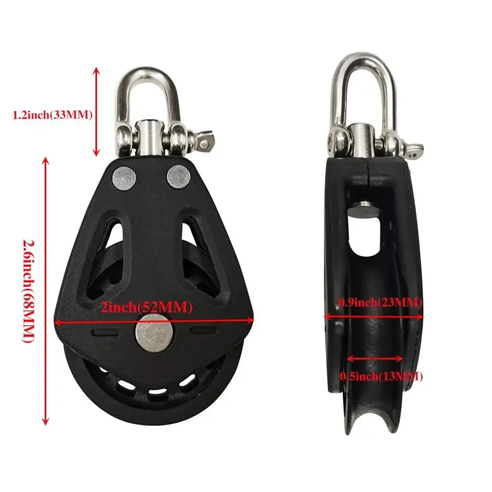 High Load Sheave Block Universal Head Swivel Shackle Single Pulley Plain Bearing Block Rope Runner Universal Boat Accessories