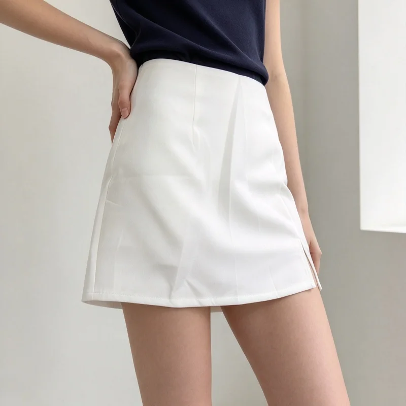 Solid Women Split Hem Mini Skirt High Waist Slim Short Skirt Casual Daily Street Skirt
