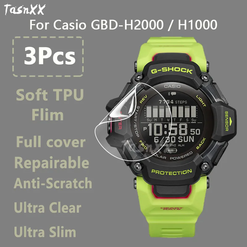 3Pcs For Casio G-Shock GBD-H2000 GBD-H1000 Clear Ultra Slim Soft Hydrogel Repairable Film Screen Protector -Not Tempered Glass