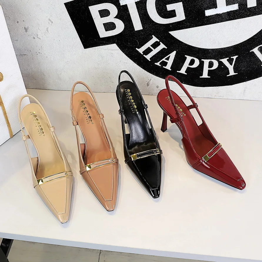 

Pointed High Heels, Stiletto, Super High Heels, Single Shoes, Metal Buckle Back Strap Women's Sandals