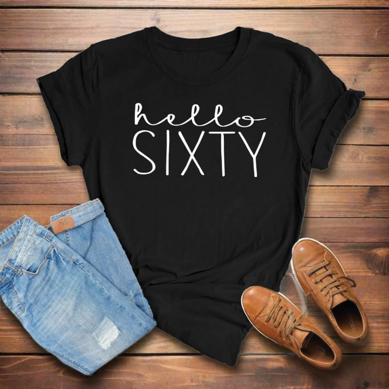 Hello Six Letter Print ort Sve round Ne T-shirt Cotton Commute Sle Taglio dritto Estate Donna Faion Regular Thi...