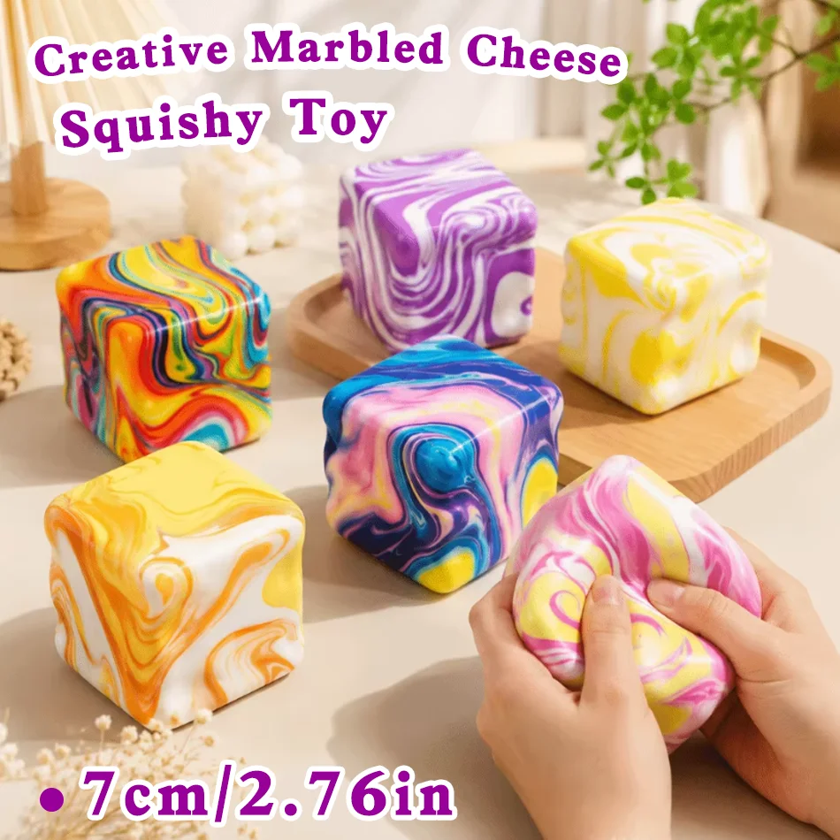 Hot Selling Marbled Swirl Cheese Squishy Stress Ball Slow Rebound Squeeze Fidget Toy for Sensory Relief ADHD Autism Kids Adults