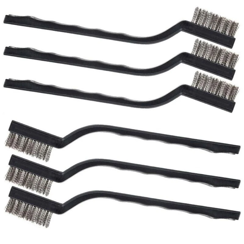 Stainless Steel Wire Brush Set Of 6 Small Hand Scrub Brushes For Cleaning Rust Metal Parts And Machinery 5.1 Inch