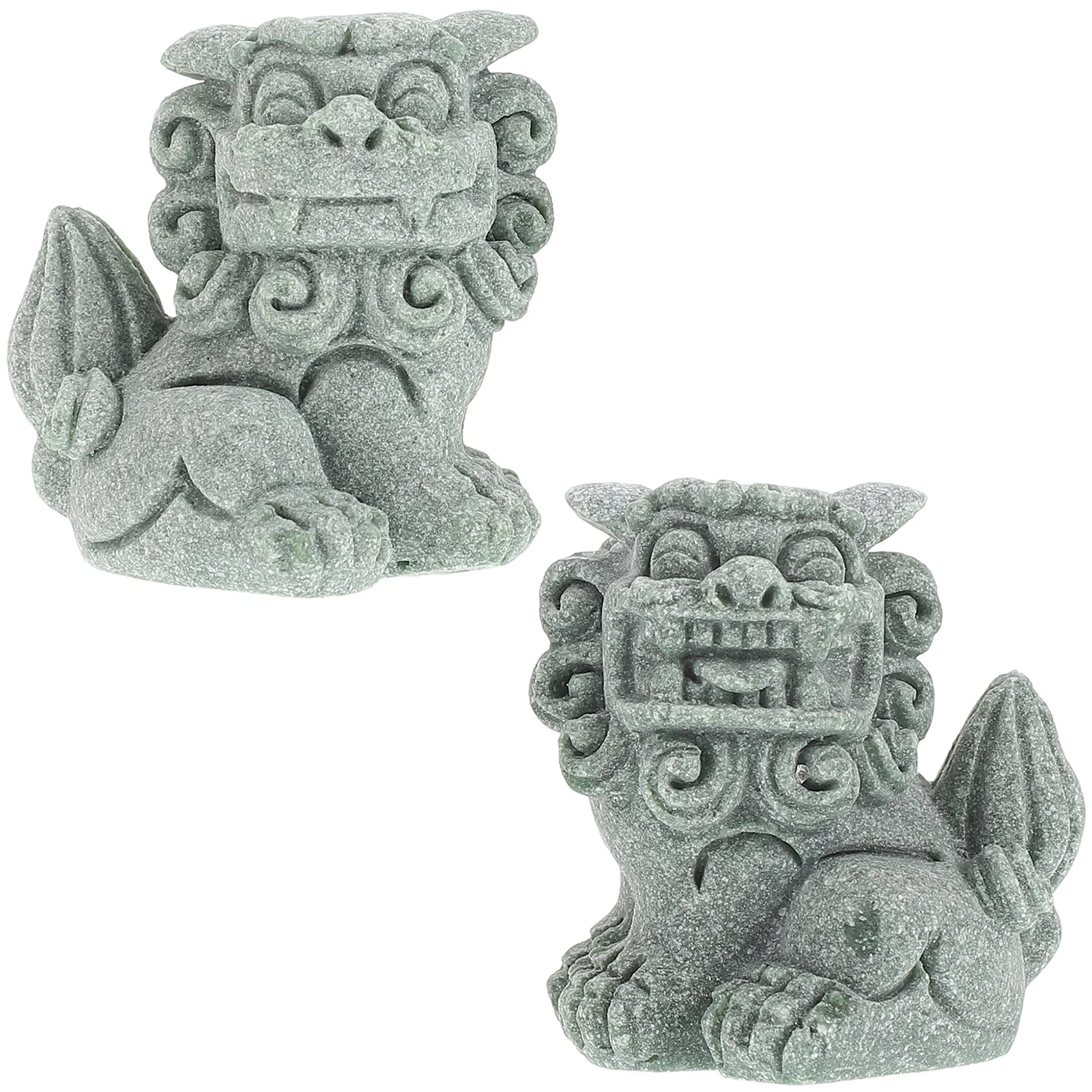 

1 Pair Mini Stone Figurines Chinese Guardian Statues Asian Style Garden Bonsai Decor Handmade Sculptures Home Entrance