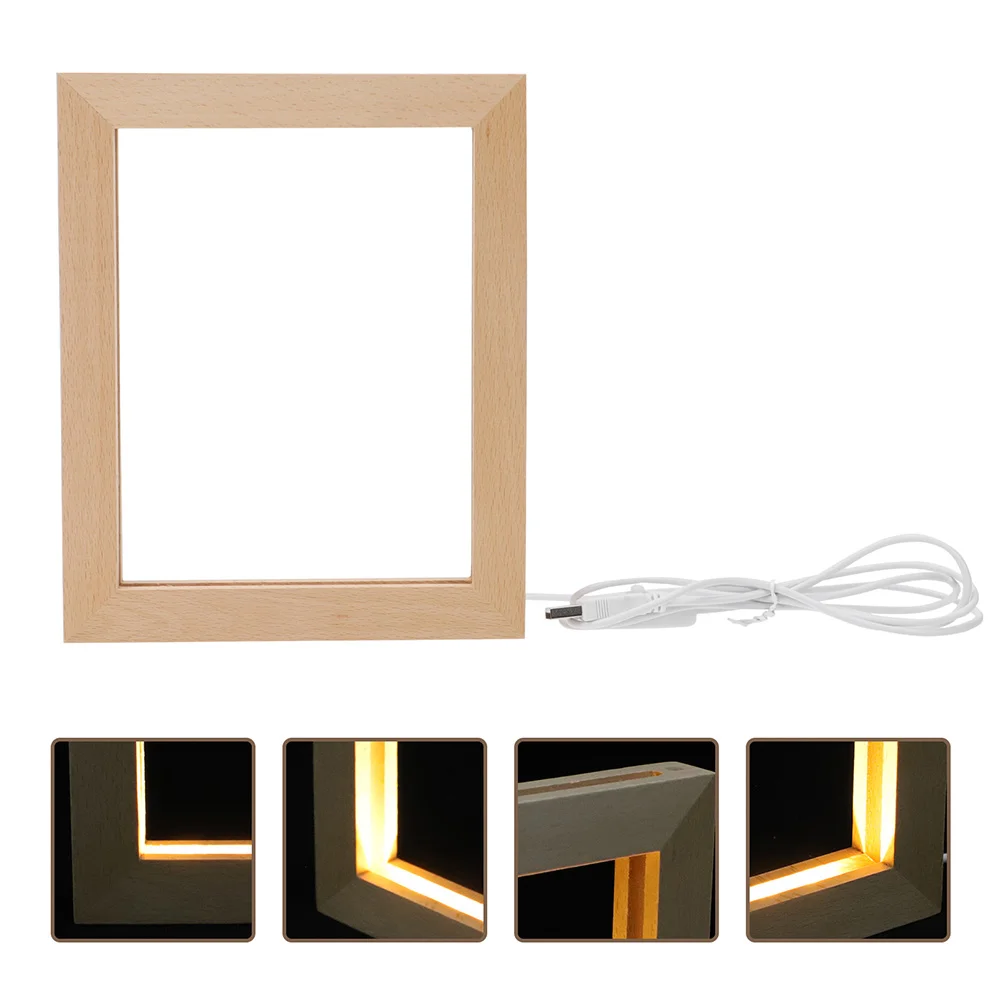 Glowing Photo Frame Table Vintage Picture Frames Luminous Holder for Gift LED Light Wooden USB Table Picture Frame for Home