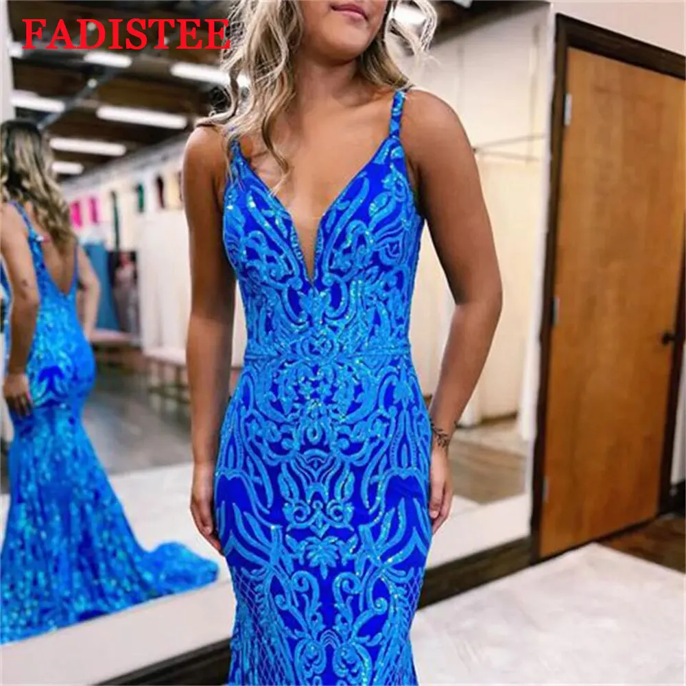 Dostosowane suknie balowe syrenka seksowny dekolt w serek Spaghetti pasek Backless kobiety suknie wieczorowe na przyjęcie Robe De Soiree 2025