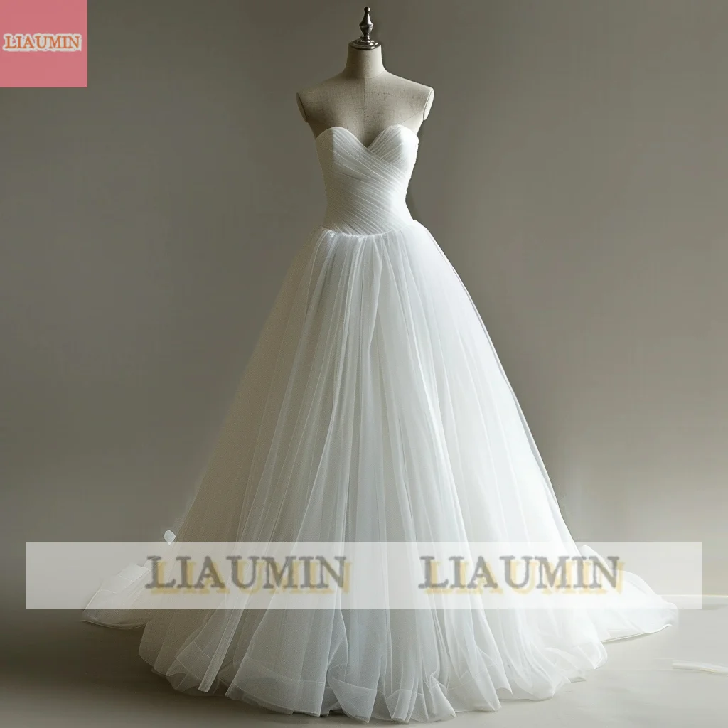 White Or Ivory Elegant Wedding Dresses Tulle Strapless Bridal Gowns Lace Up Princess Tulle Bridal Gown Custom Hand Made W14-22 image 4